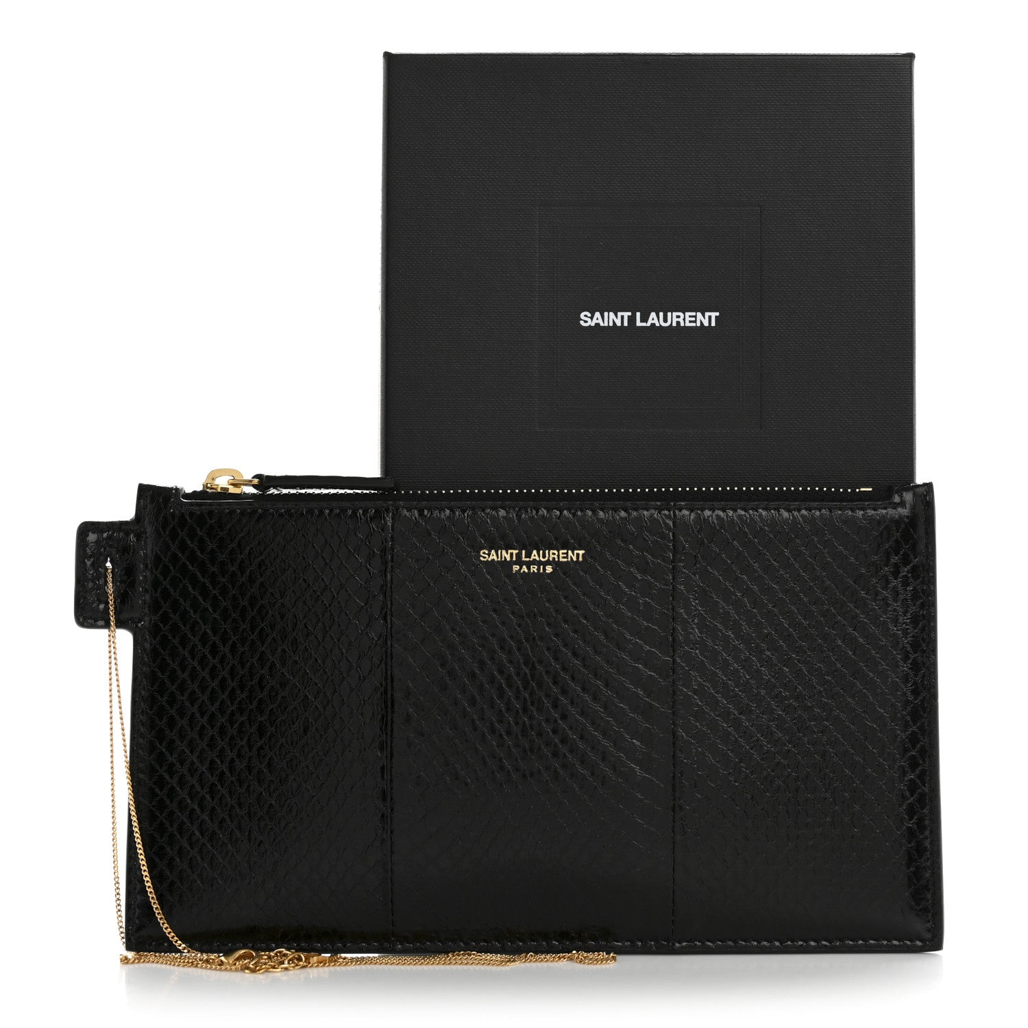 Saint Laurent Snakeskin Pouch With Chain Black 8 of 8