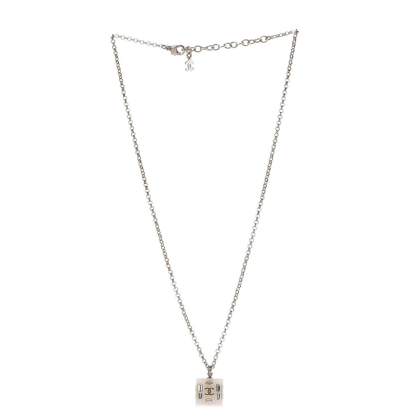 Resin Baguette Crystal Geometric Square CC Necklace White