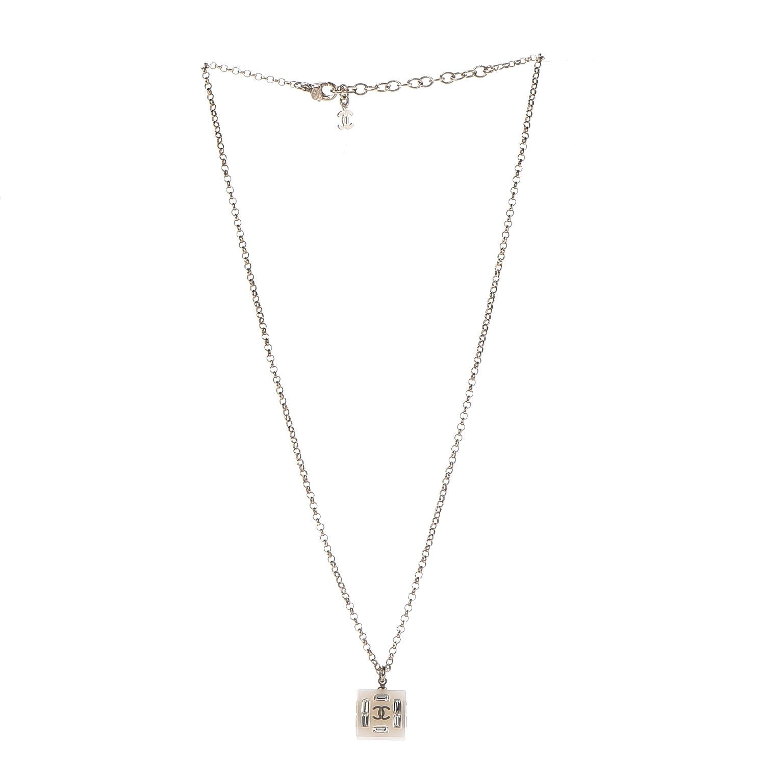 Chanel Resin Baguette Crystal Geometric Square CC Necklace White 4 of 6
