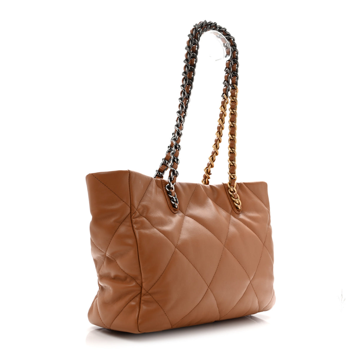 Lambskin Quilted Chanel 19 East West Shopping Bag Brown