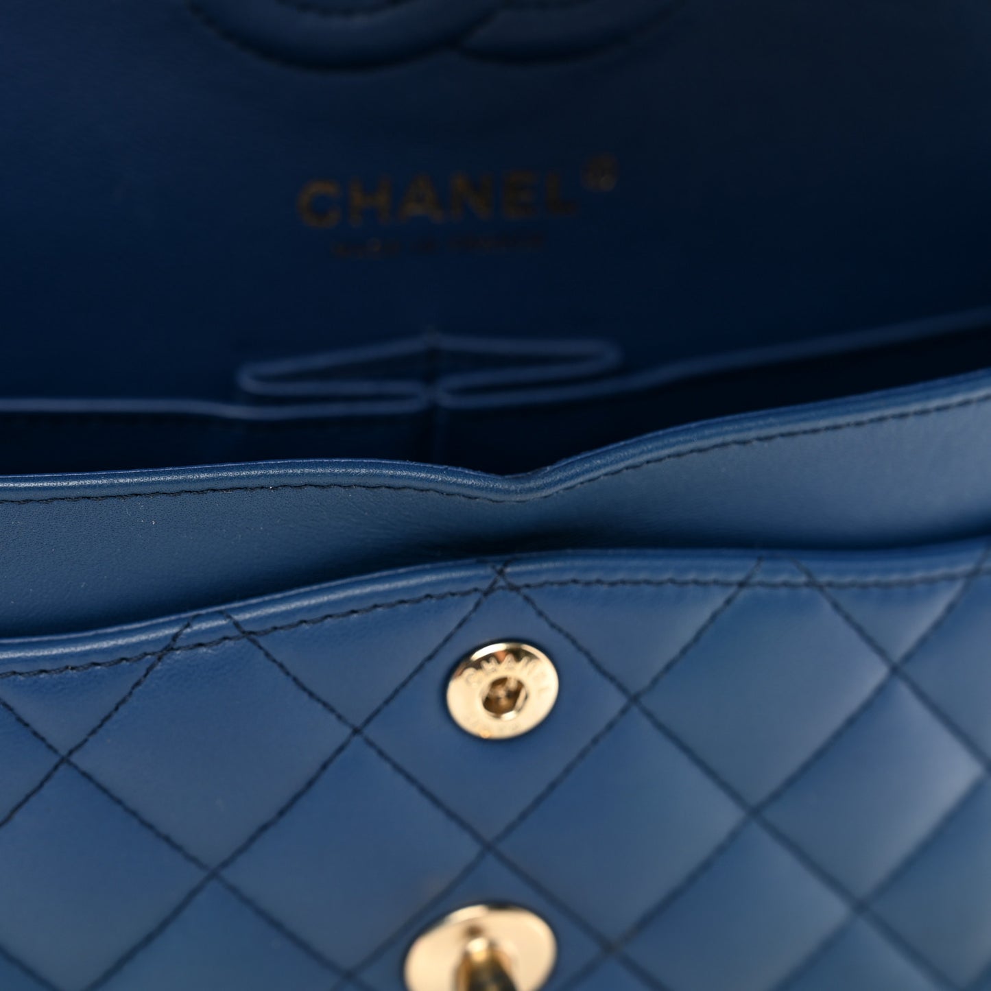Lambskin Quilted Small Double Flap Dark Blue