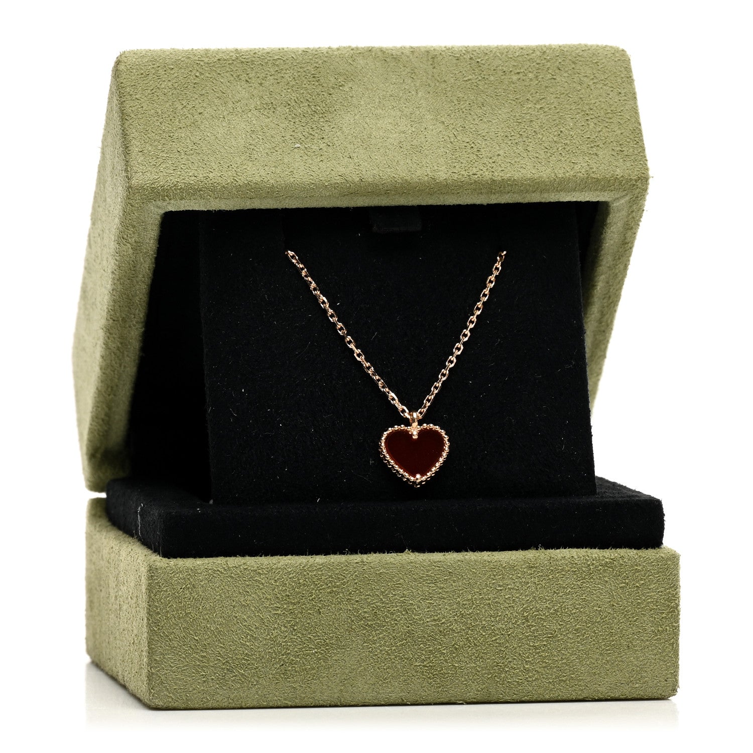 Van Cleef & Arpels 18K Rose Gold Carnelian Sweet Alhambra Heart Pendant Necklace 6 of 6