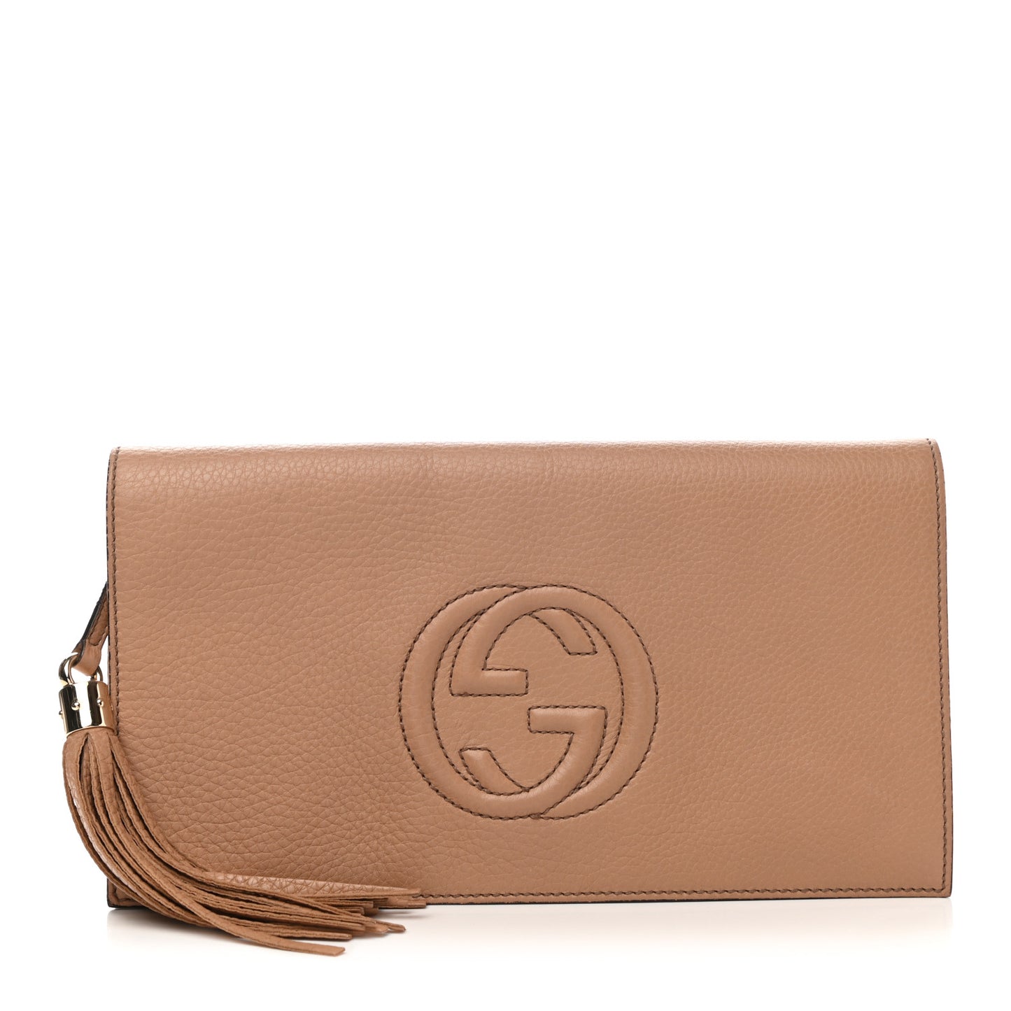 Pebbled Calfskin Medium Soho Clutch Camelia