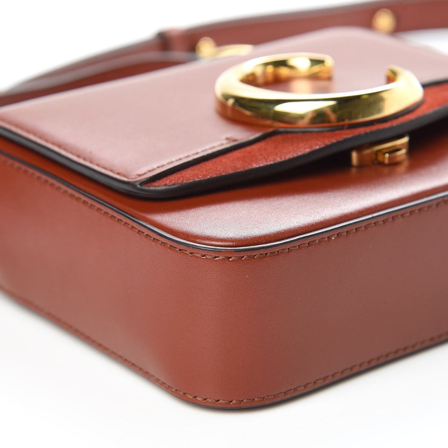 Shiny Calfskin Suede Mini C Bag Sepia Brown