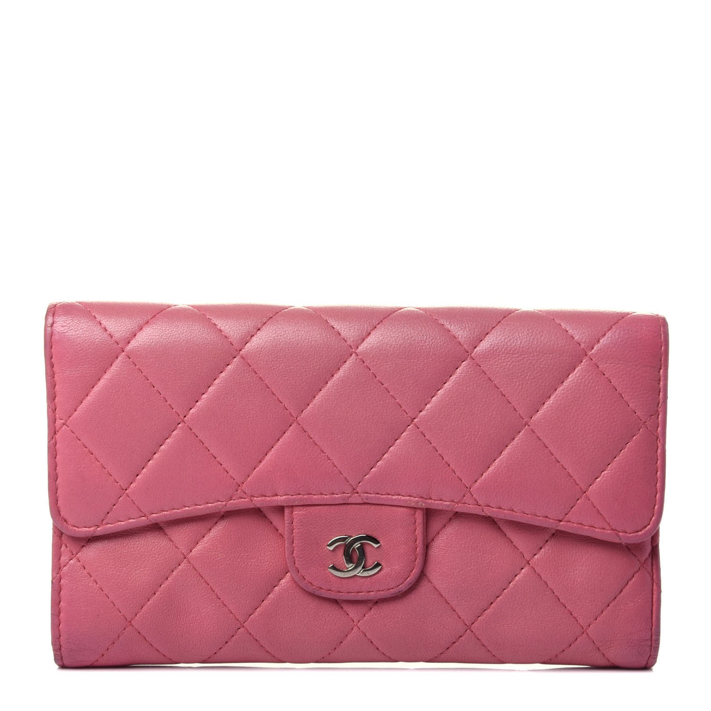 Lambskin Quilted Large Flap Wallet Pink