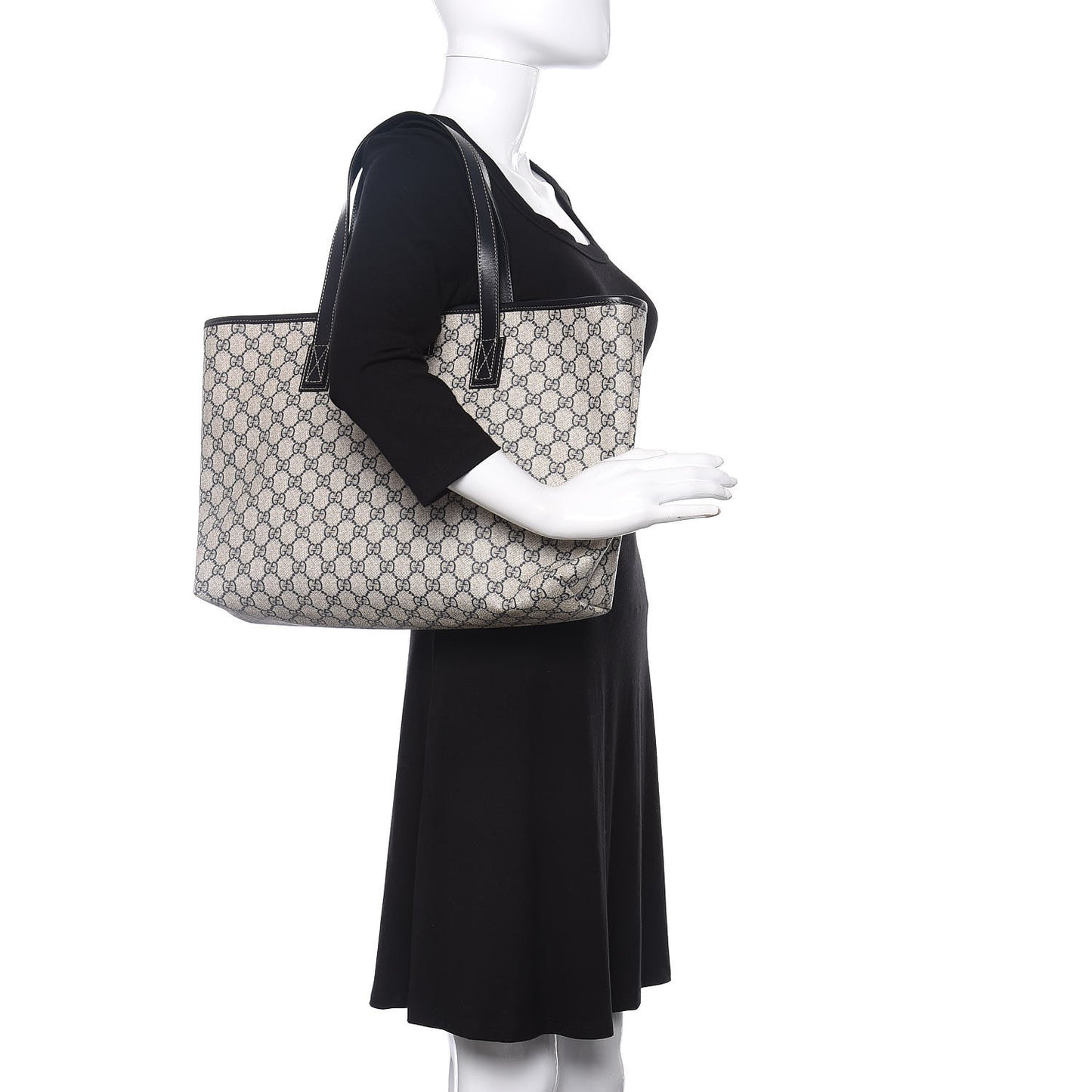 GG Supreme Monogram Medium Zippered Shopping Tote Black