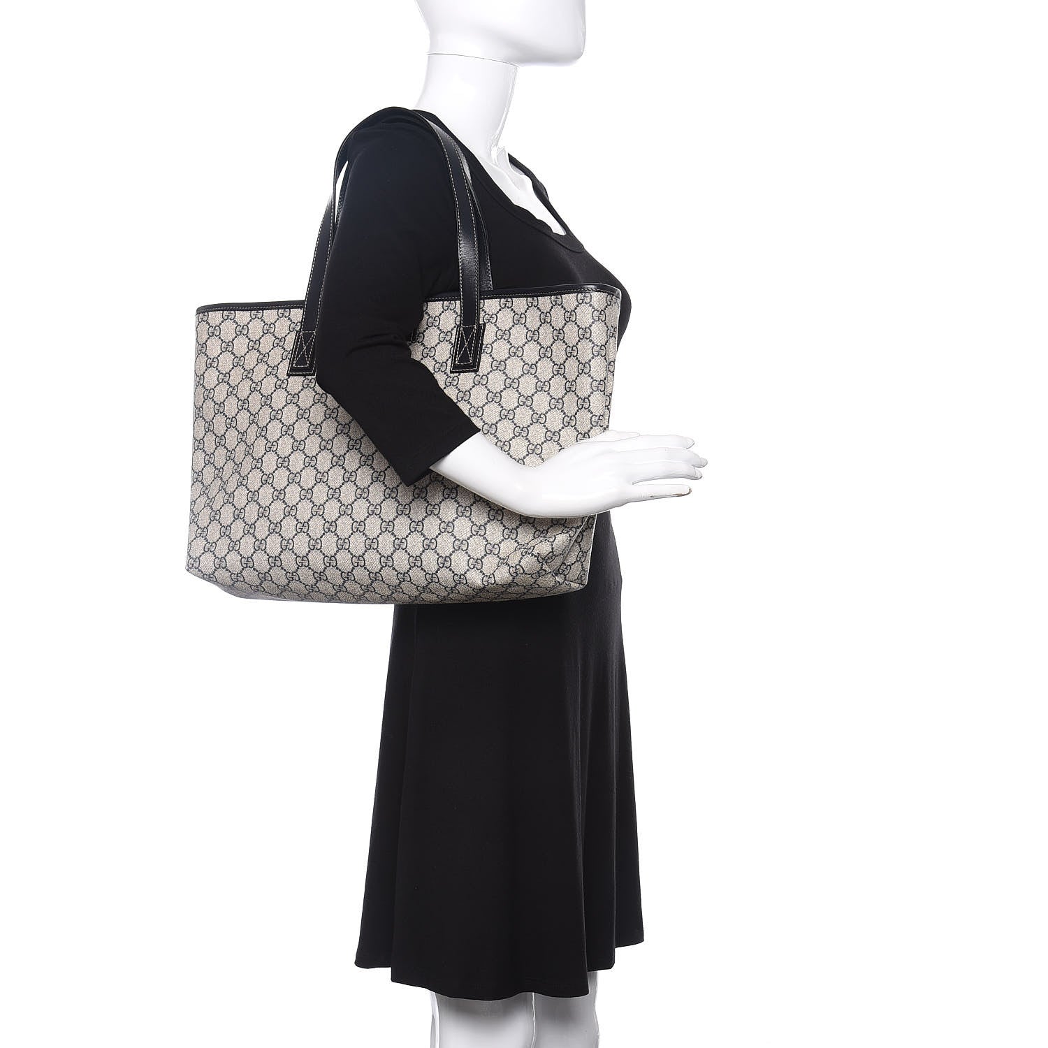 Gucci GG Supreme Monogram Medium Zippered Shopping Tote Black 2 of 10