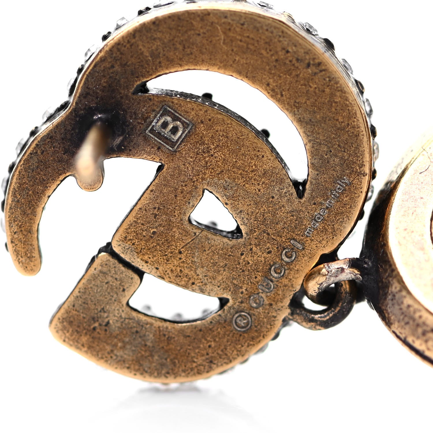 Gucci Crystal Double G Earrings Aged Gold 4 of 4