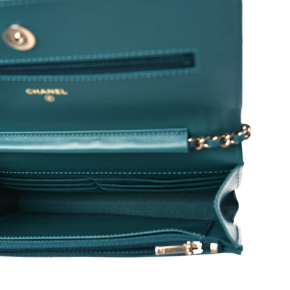 Chanel Shaded Patent Calfskin Quilted Wallet On Chain WOC Green Blue 5 of 10