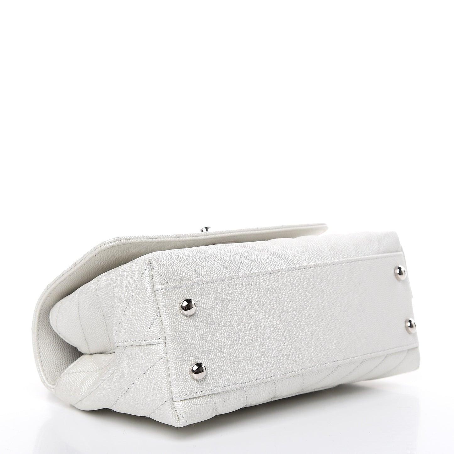 Iridescent Caviar Chevron Quilted Mini Coco Handle Flap White