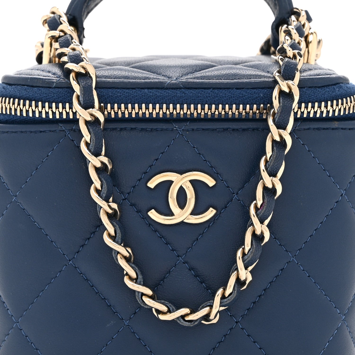 Chanel Lambskin Quilted Top Handle Mini Vanity Case With Chain Blue 9 of 11
