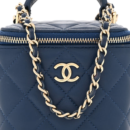 Chanel Lambskin Quilted Top Handle Mini Vanity Case With Chain Blue 9 of 11