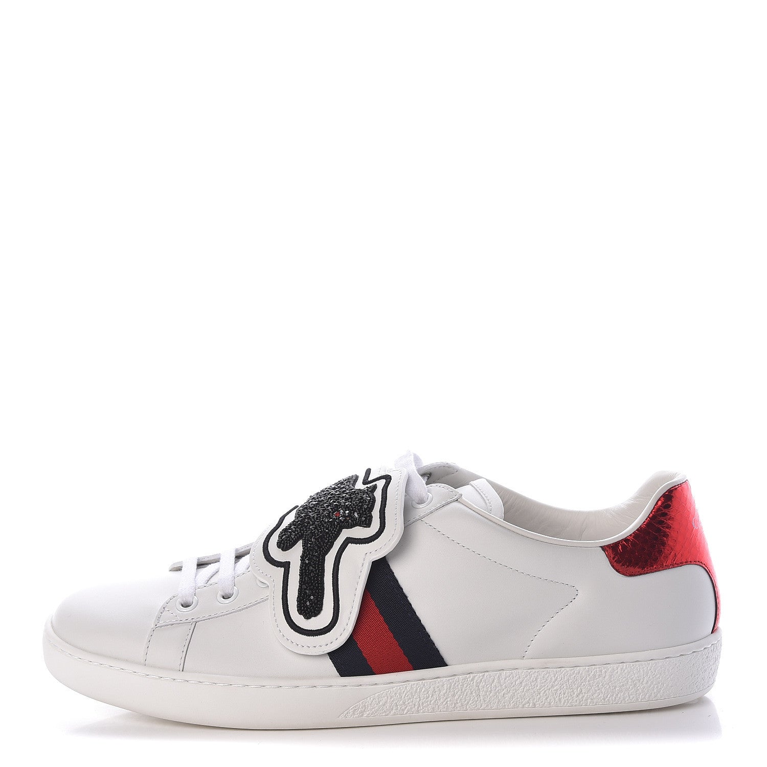 Gucci Calfskin Ayers Crystal Panther Embroidered Womens Ace Sneakers 41 1 of 8