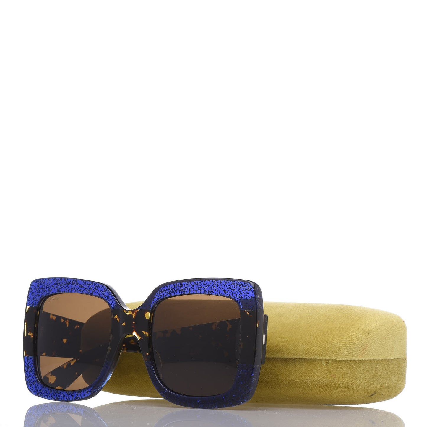 Square Frame GG0083S Sunglasses Glitter Blue Havana Brown