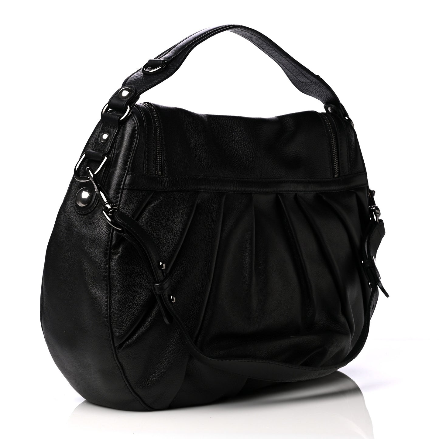 Pebbled Calfskin Medium Icon Bit Shoulder Bag Black