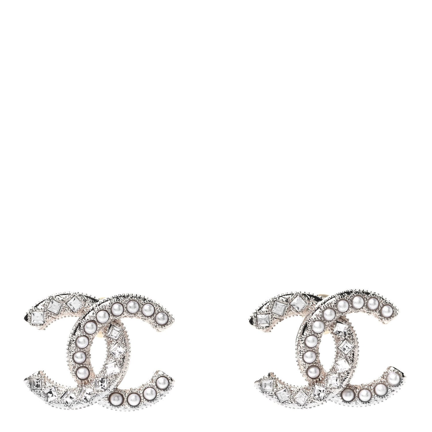 Crystal Pearl CC Earrings Silver