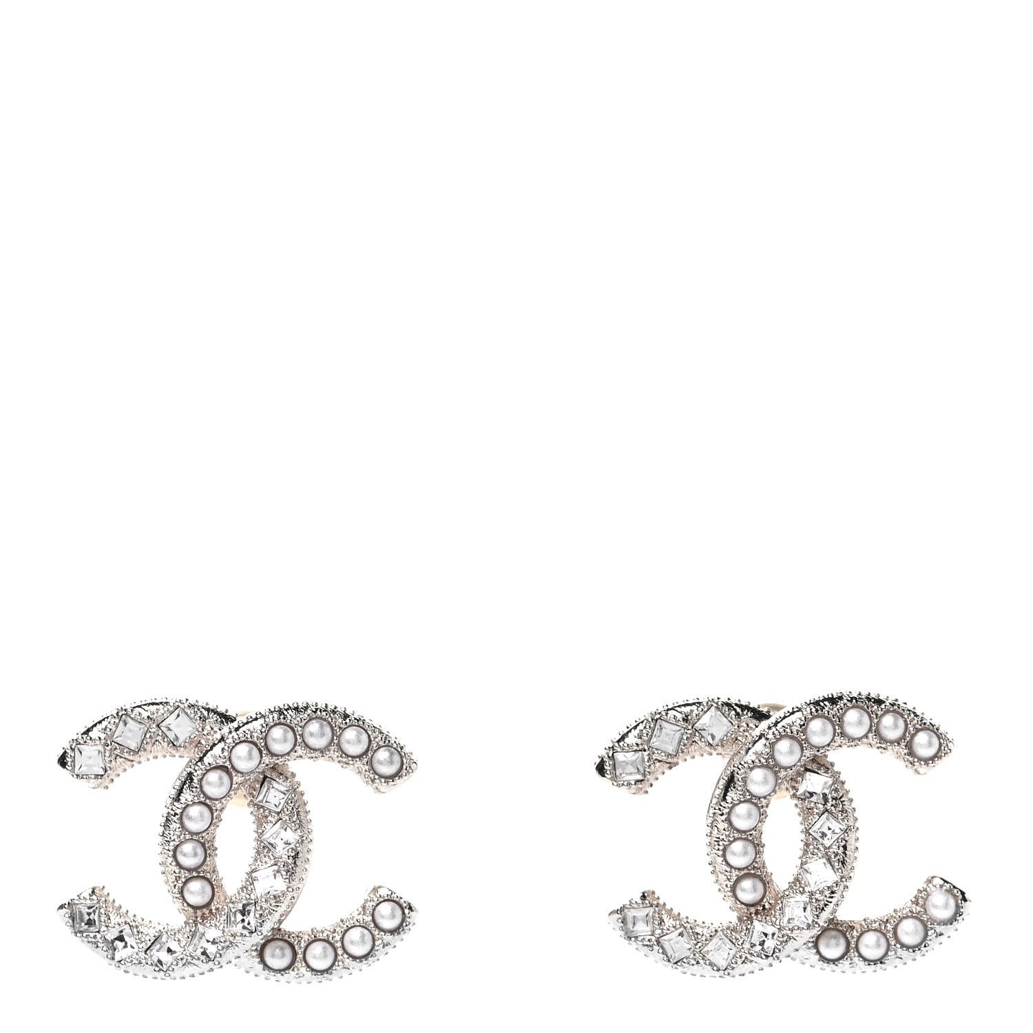 Chanel Crystal Pearl CC Earrings Silver 1 of 4