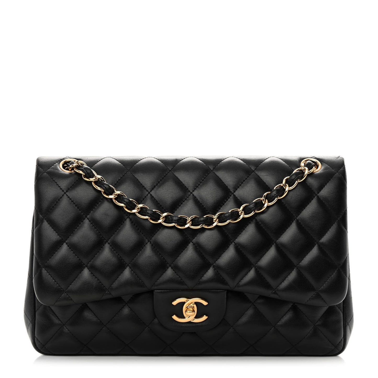 Lambskin Quilted Jumbo Double Flap Black