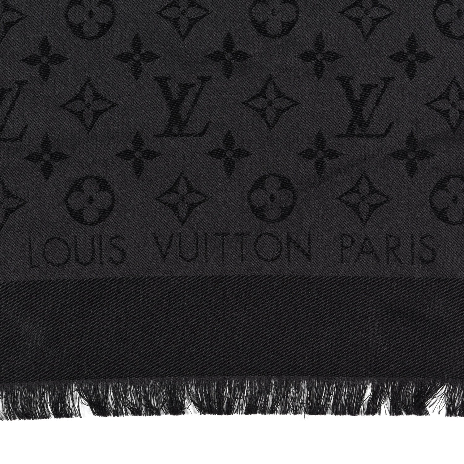 Louis Vuitton Silk Wool Monogram Shawl Black 2 of 3