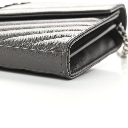 Saint Laurent Grain De Poudre Matelasse Chevron Monogram Chain Wallet Grey 10 of 12