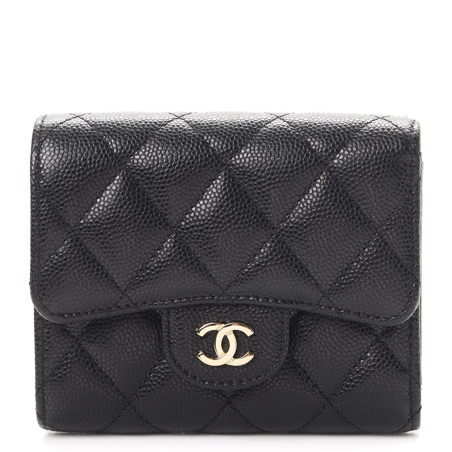 Caviar Quilted Compact Flap Wallet Black