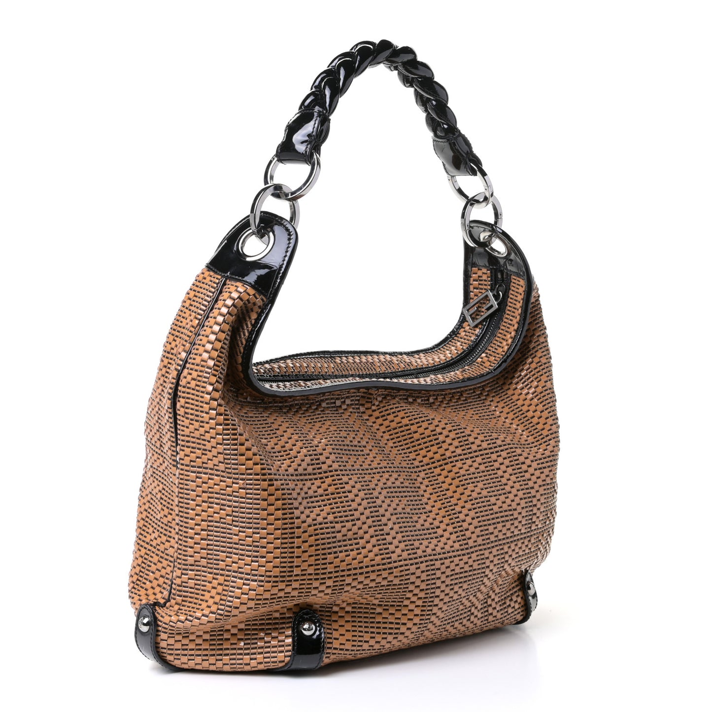 Canvas Patent Calfskin Woven Forever Hobo Mou Black