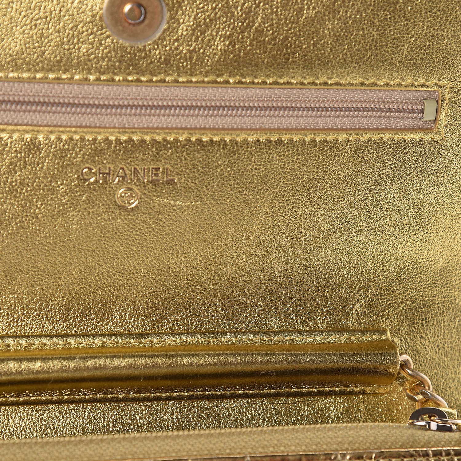 Chanel Metallic Calfskin Crocodile Embossed Cocodile Wallet On Chain WOC Gold 11 of 13