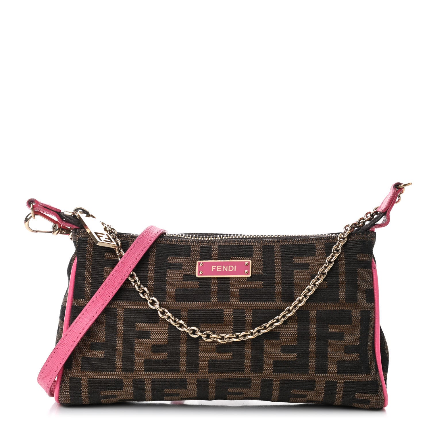 Fendi Zucca Vitello Elite Mini Pouch Crossbody Tobacco Fuxia 1 of 7