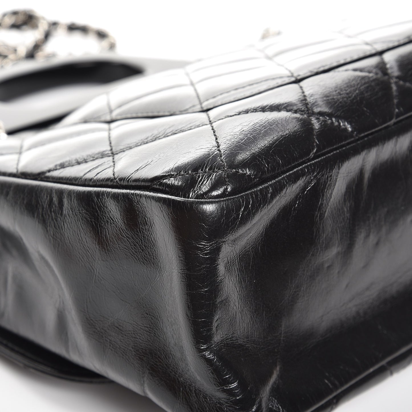 Glazed Calfskin Quilted Small CC Delivery Tote Black