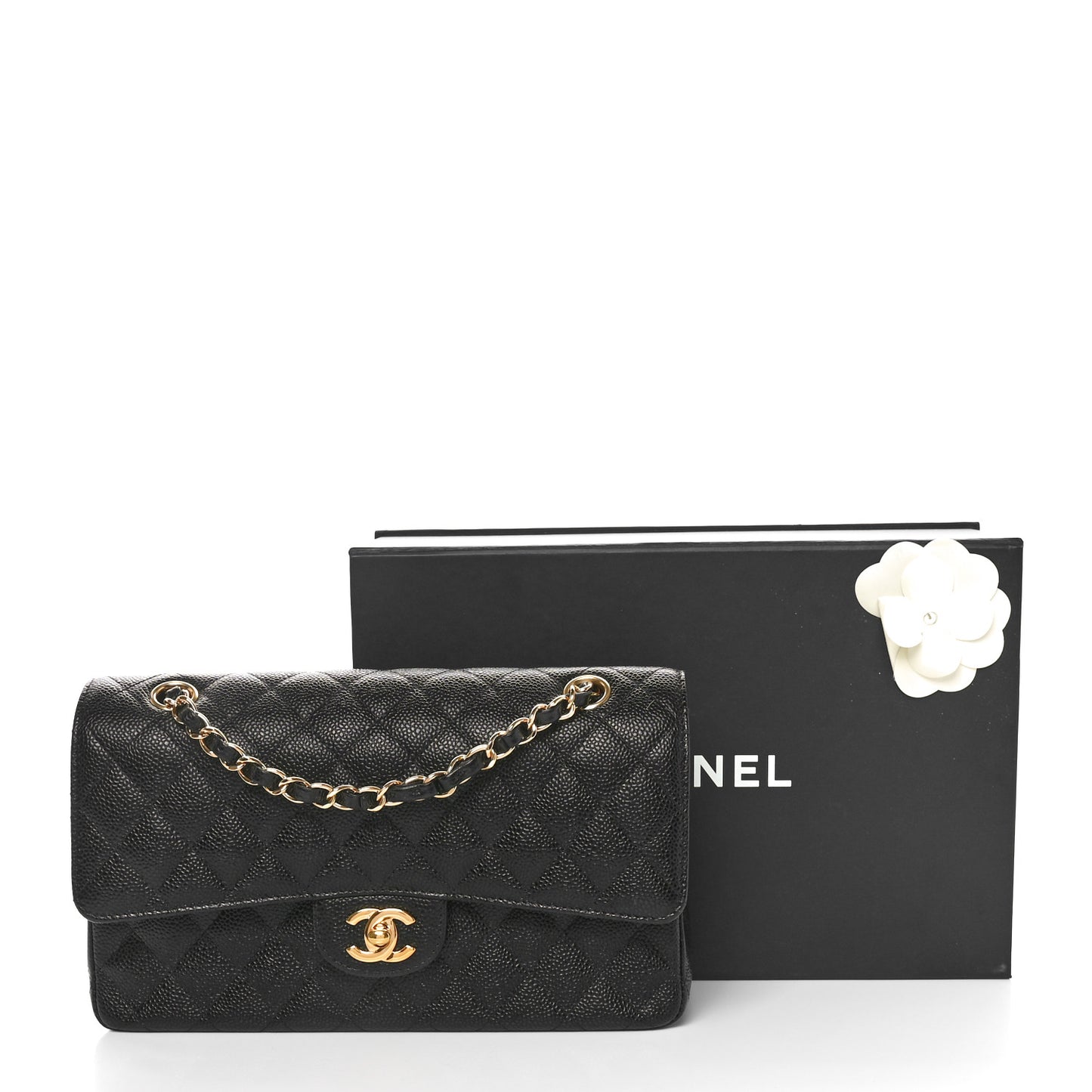Caviar Quilted Medium Double Flap Black