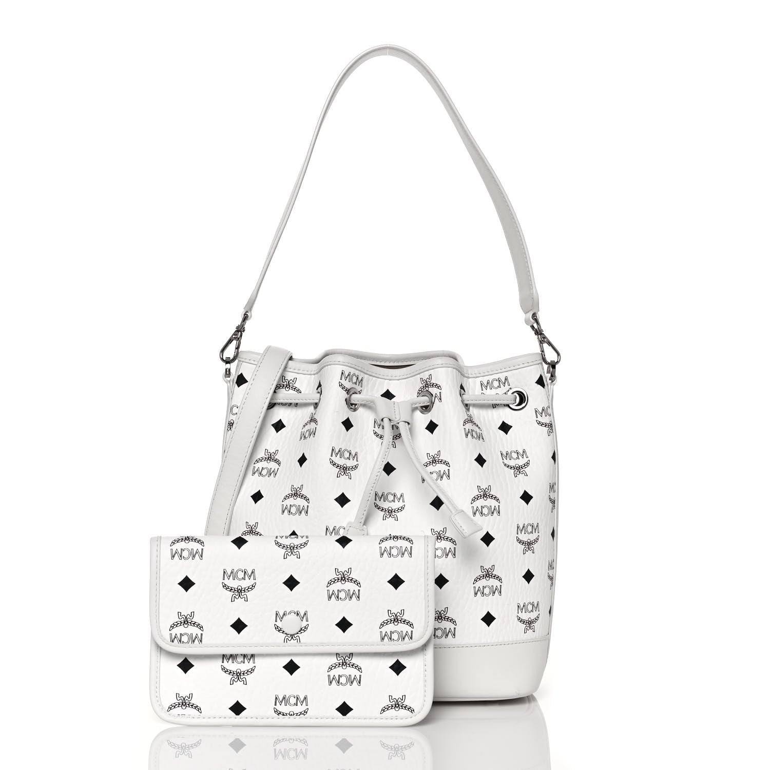 MCM Visetos Medium Dessau Drawstring Bucket Bag White 3 of 15