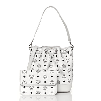 MCM Visetos Medium Dessau Drawstring Bucket Bag White 3 of 15
