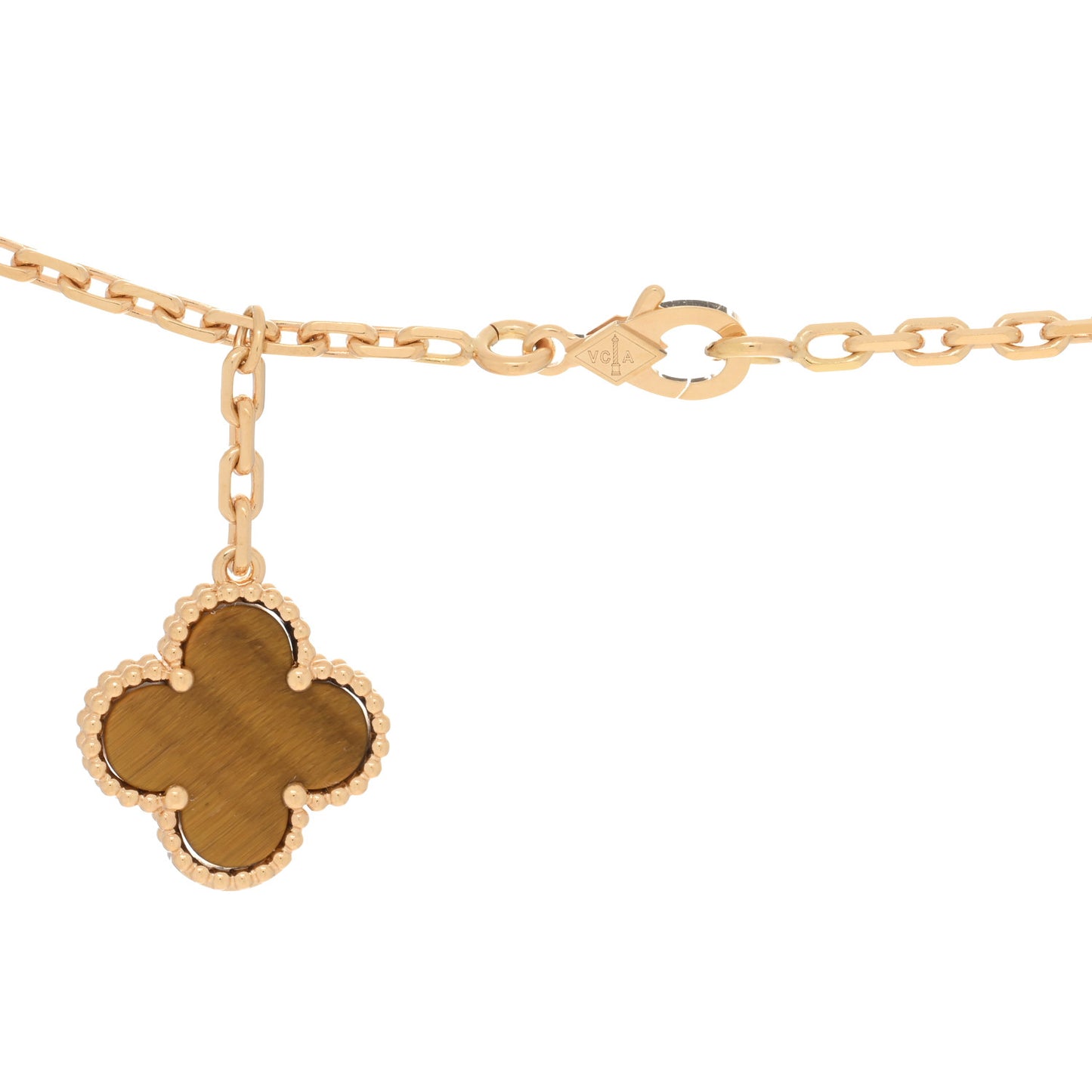 18K Yellow Gold Carnelian Tiger Eye 6 Motifs Magic Alhambra Necklace