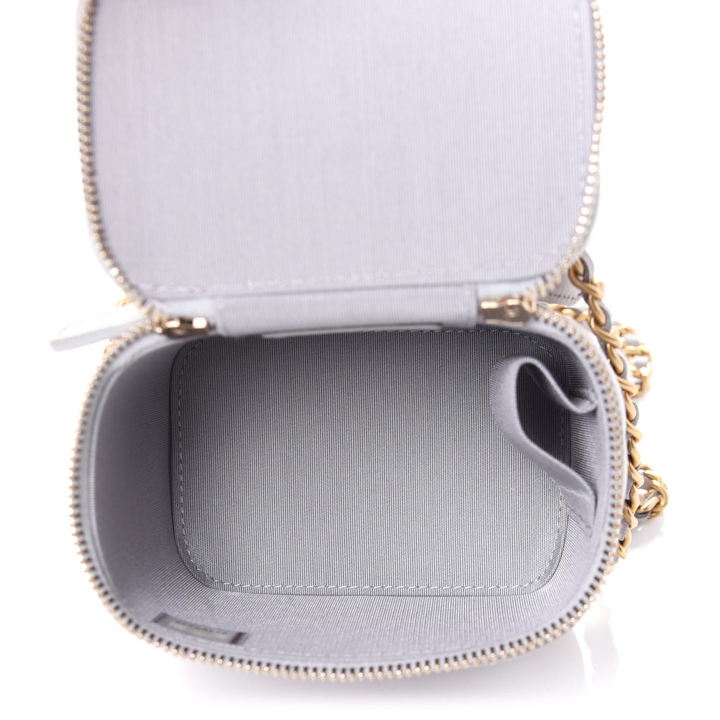 Lambskin Quilted Top Handle Mini Vanity Case With Chain Grey