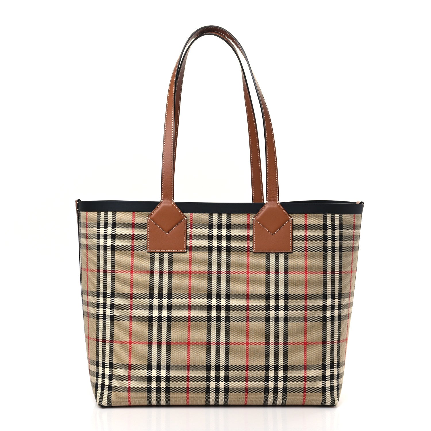 Burberry Cotton Vintage Check Medium London Tote Bag Briar Brown Black 3 of 9