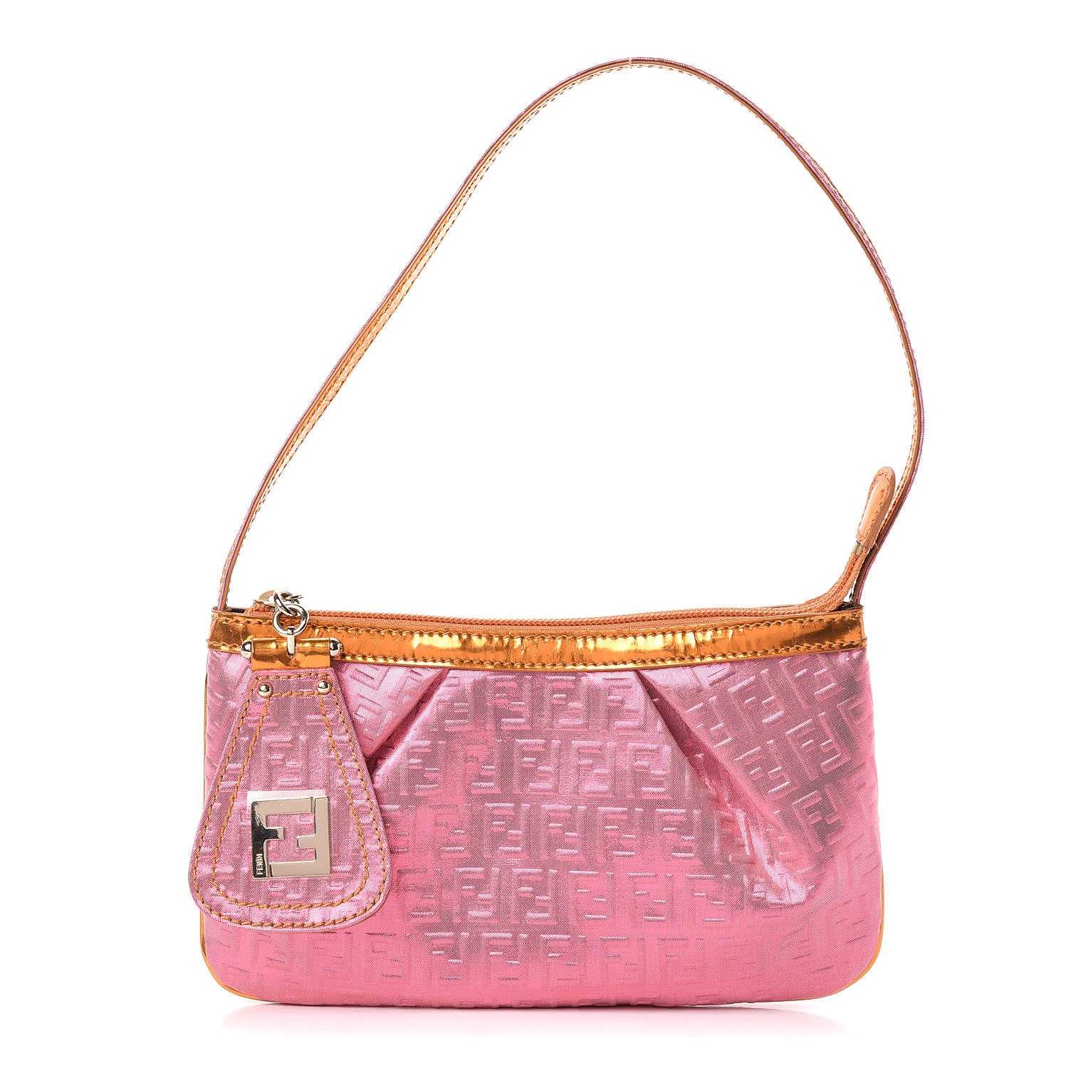 Fendi Metallic Lurex Patent Zucchino Pochette Pink Orange 1 of 12