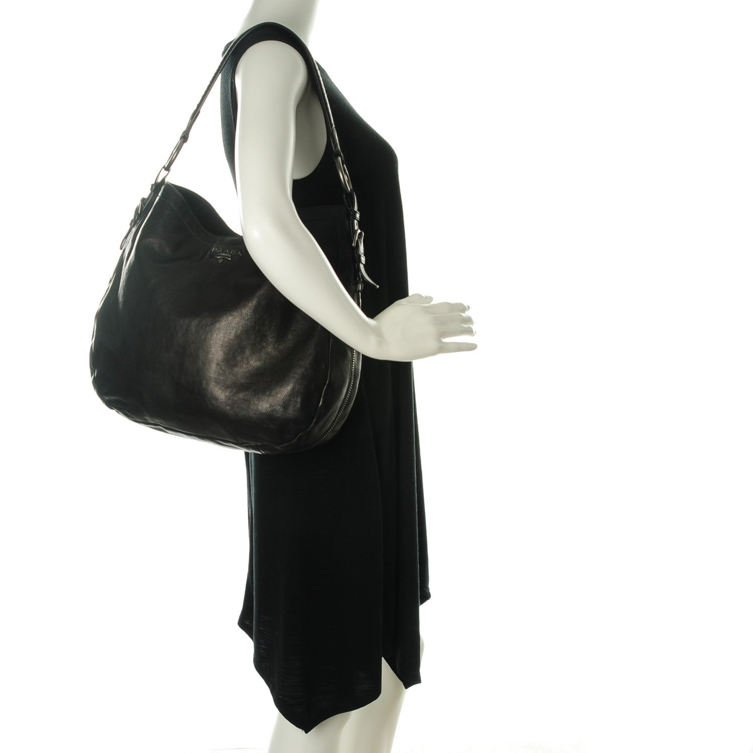 Prada Glace Calf Zip Around Hobo Nero Black 2 of 8