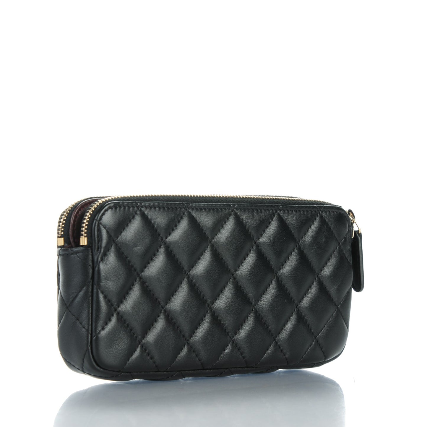 Lambskin Quilted Small Clutch With Chain Black
