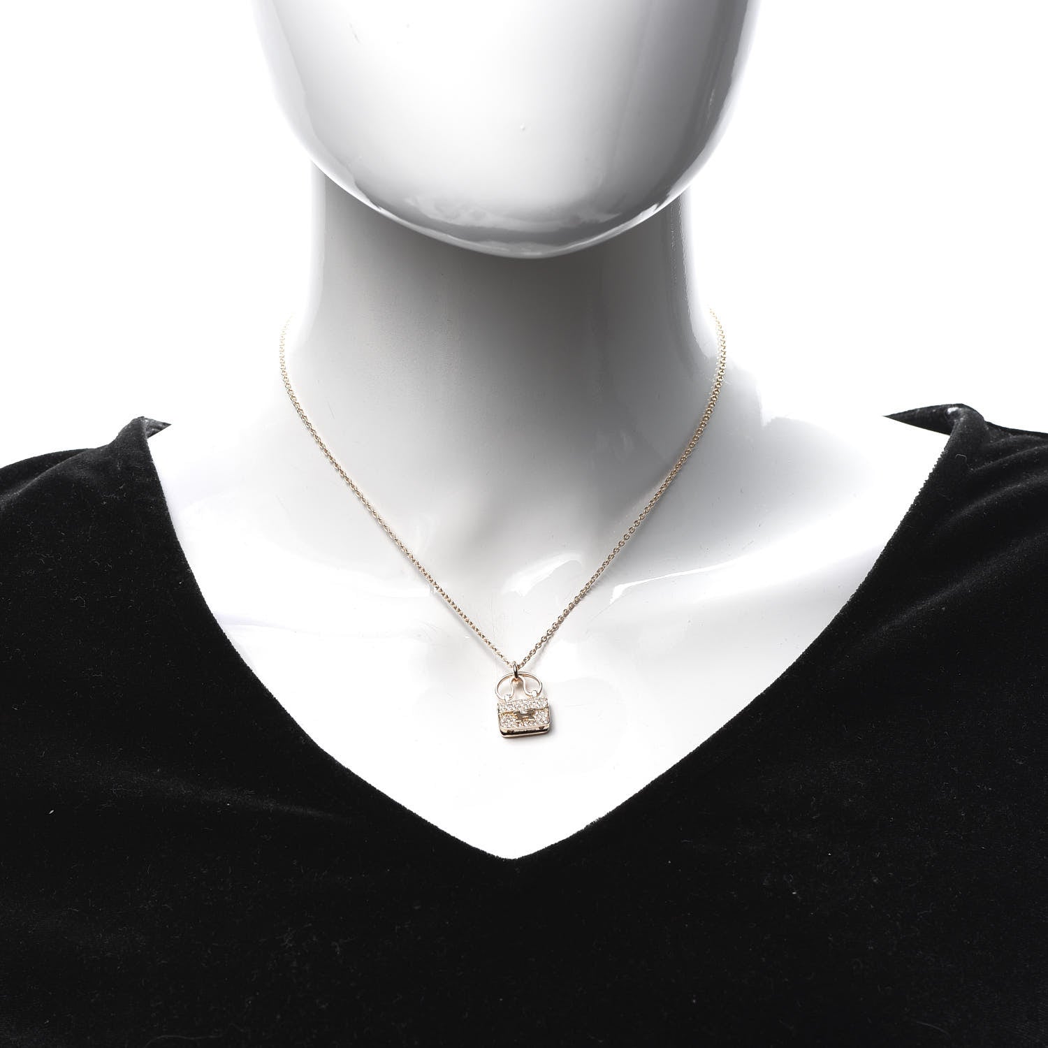 Hermes 18K Rose Gold Diamond Constance Amulette Pendant Necklace 2 of 6