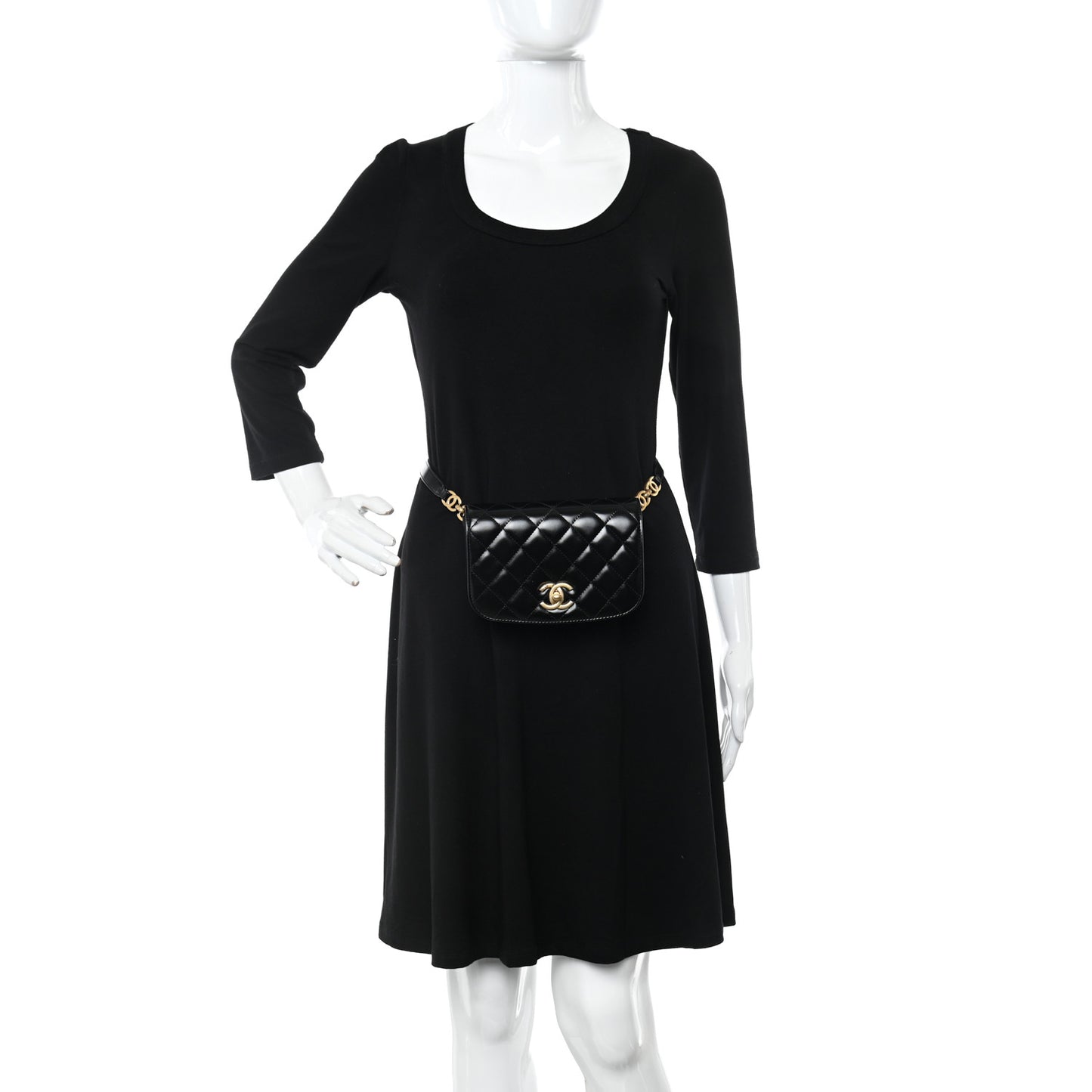 Shiny Calfskin Quilted Suede Goatskin Belt Bag Black