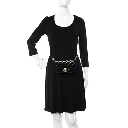 Chanel Shiny Calfskin Quilted Suede Goatskin Belt Bag Black 2 of 12