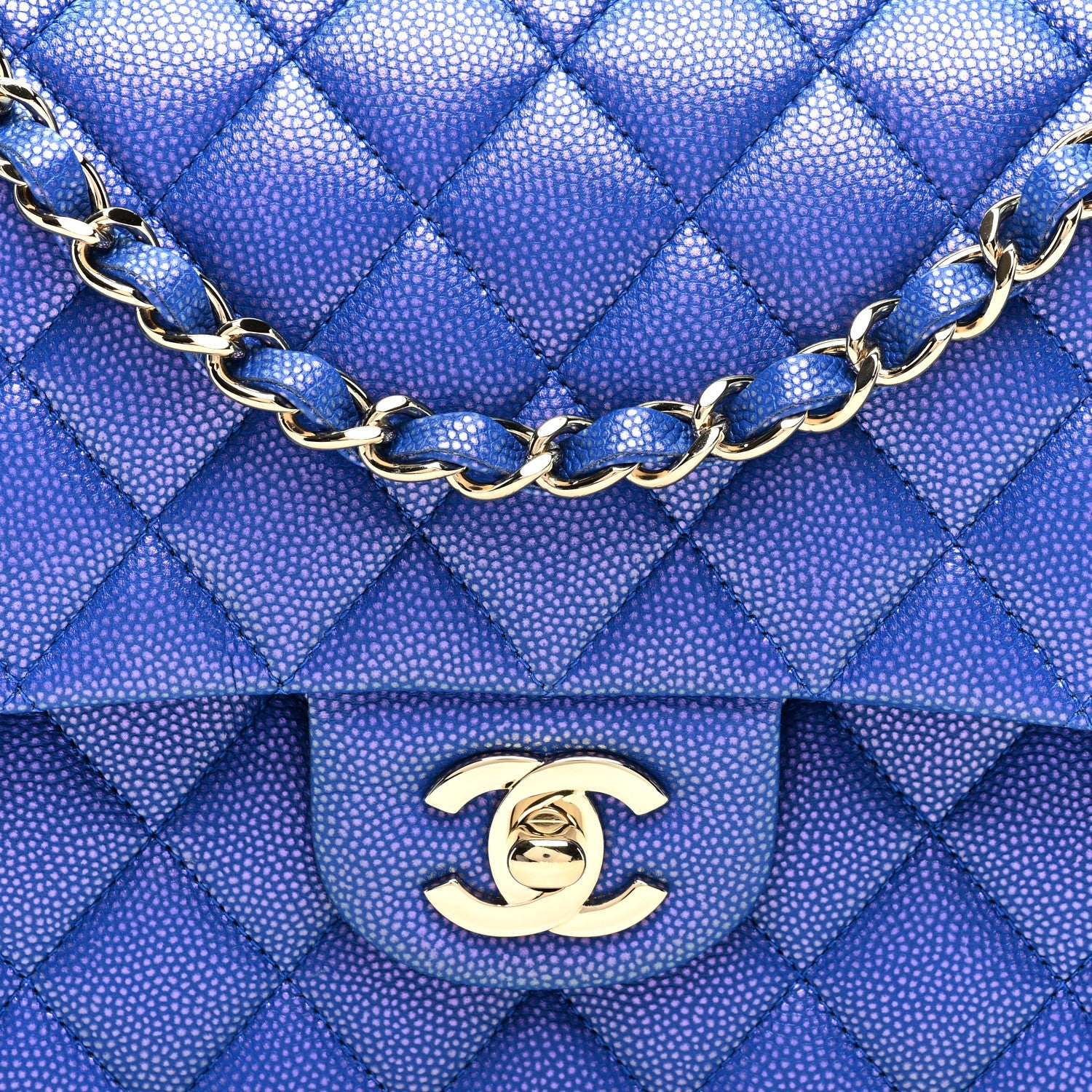Chanel Iridescent Caviar Quilted Medium Double Flap Blue 8 of 11