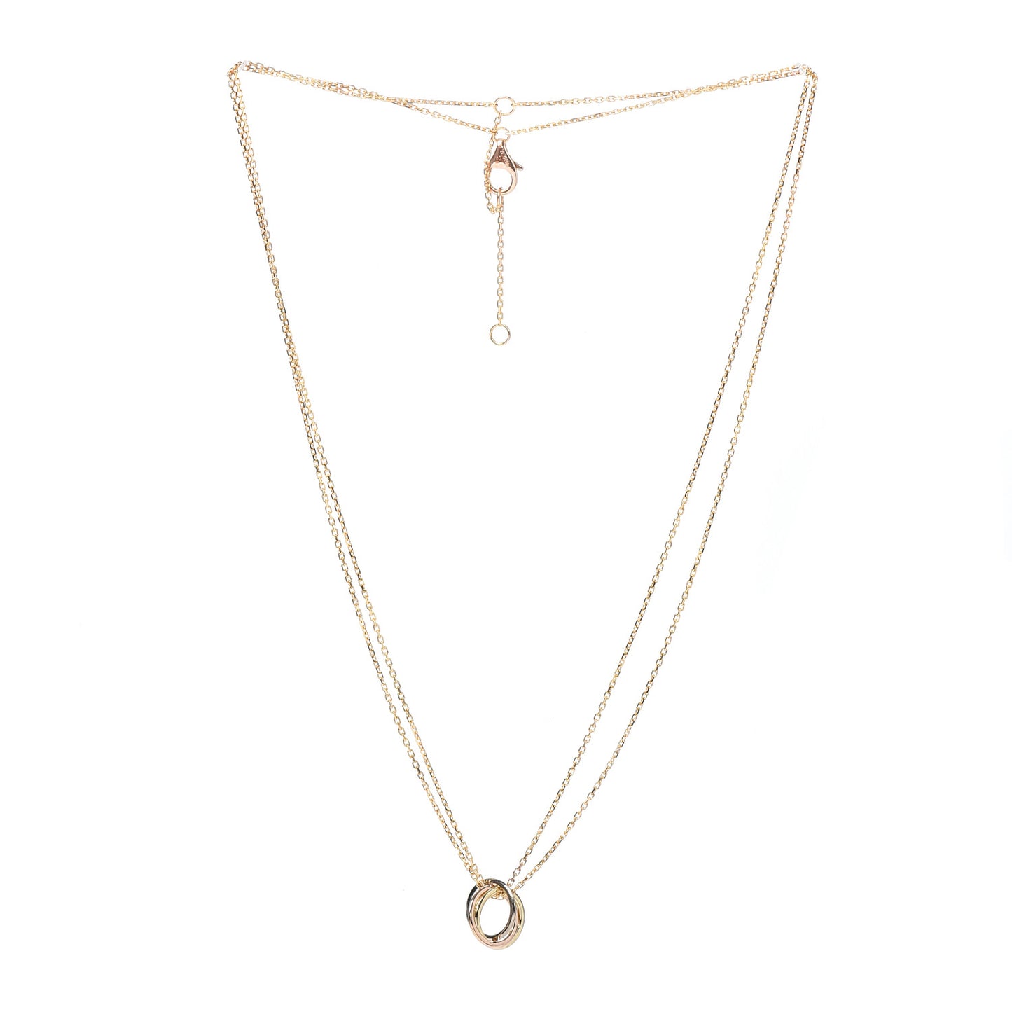 18K Pink Yellow White Gold Trinity Double Chain Pendant Necklace