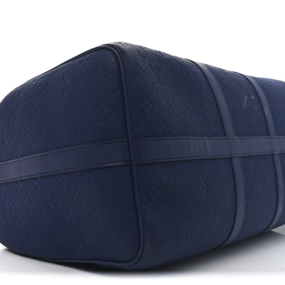 Louis Vuitton Embossed Calfskin Monogram Shadow Keepall Bandouliere 50 Navy Blue 7 of 8