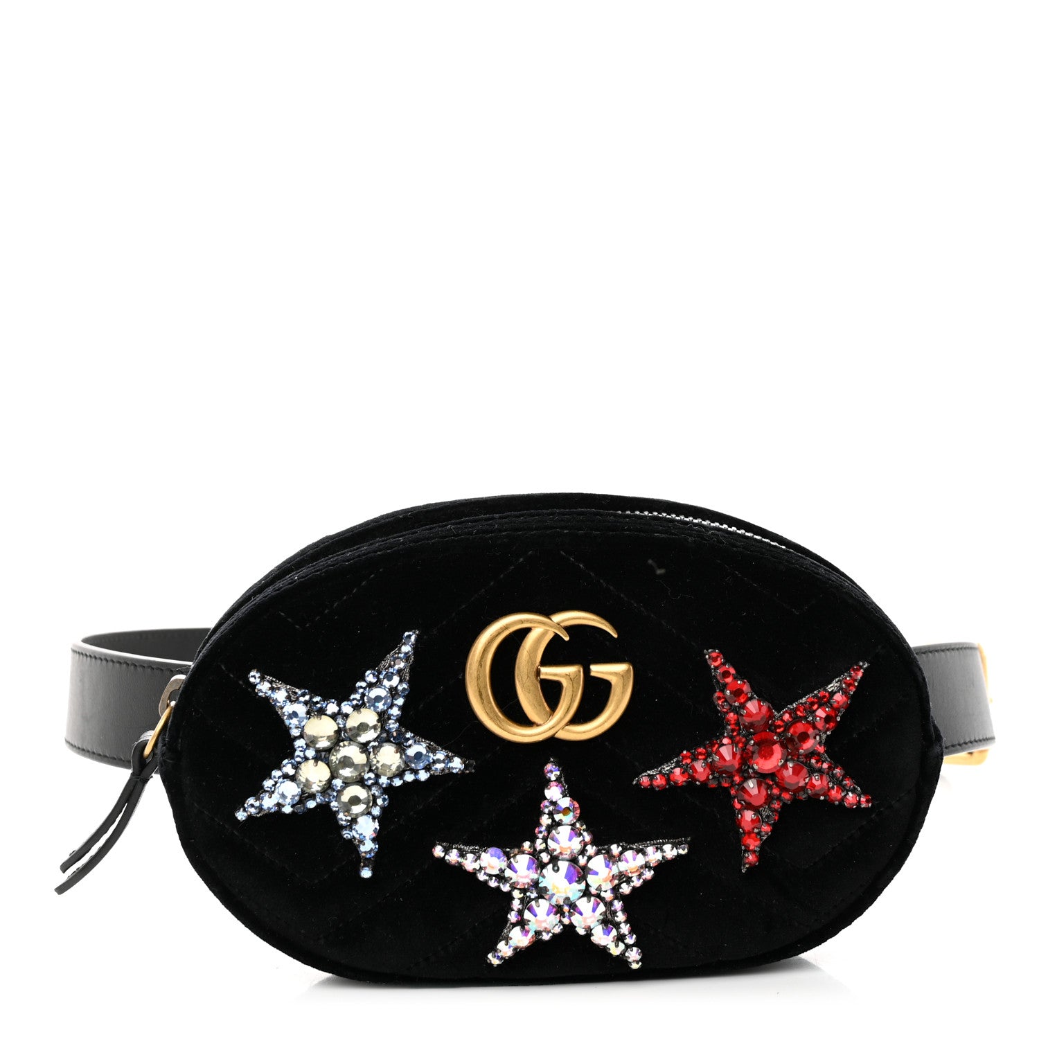 Gucci Velvet Matelasse Crystal Star GG Marmont Belt Bag 95 38 Black 1 of 9