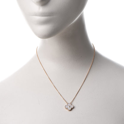 Van Cleef & Arpels 18K Rose Gold Diamond Mother of Pearl Vintage Alhambra Pendant Necklace 2 of 8