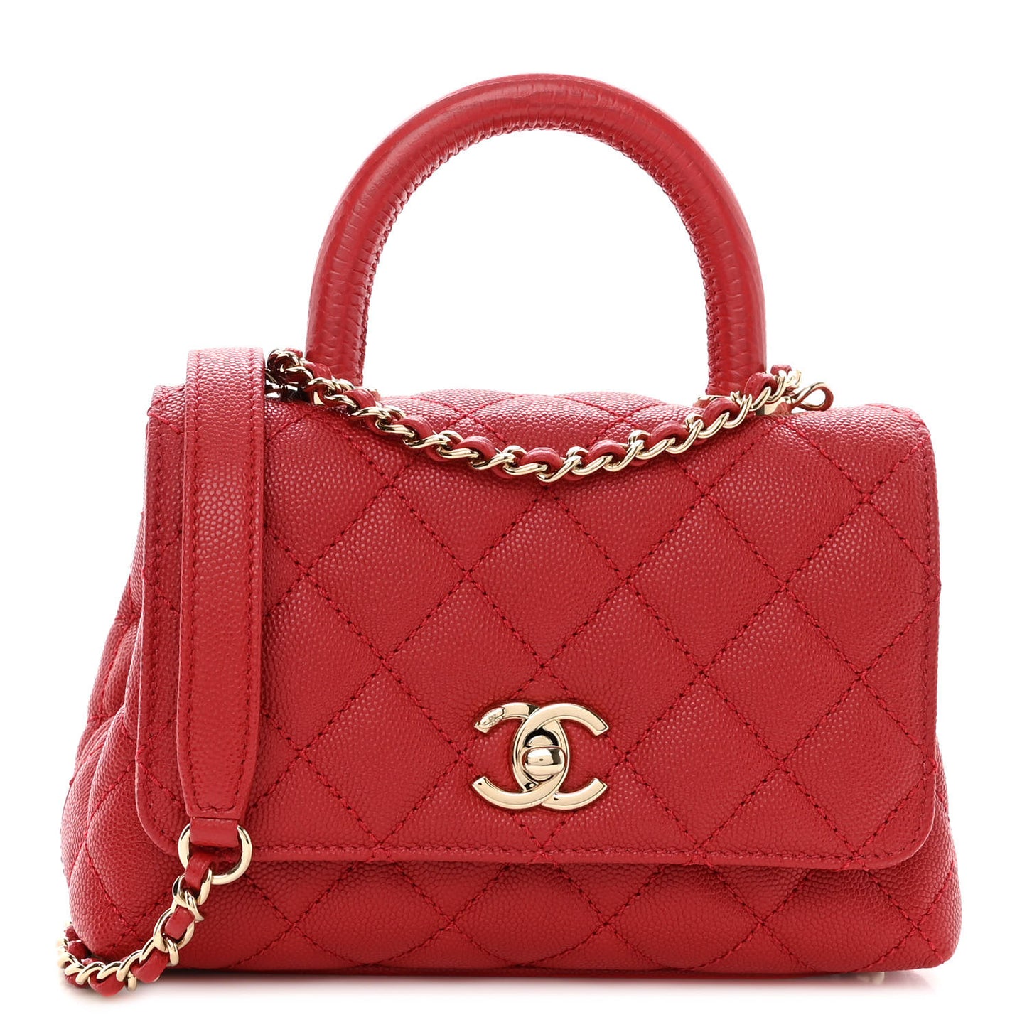 Caviar Quilted Lizard Embossed Extra Mini Coco Handle Flap Red