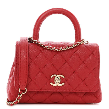 Chanel Caviar Quilted Lizard Embossed Extra Mini Coco Handle Flap Red 1 of 9