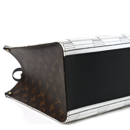 Louis Vuitton X FORNASETTI Calfskin Architettura Onthego MM Black White 8 of 9