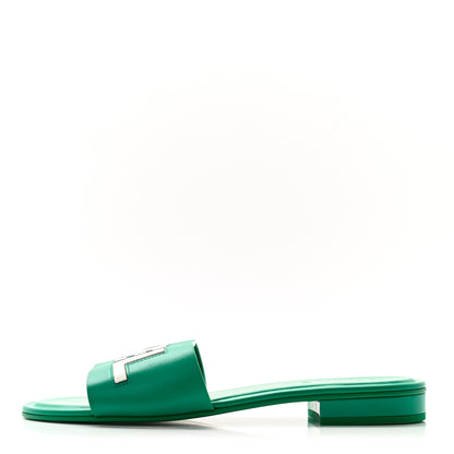Chanel Calfskin Patent Calfskin Logo Mules 41 Green White 1 of 9